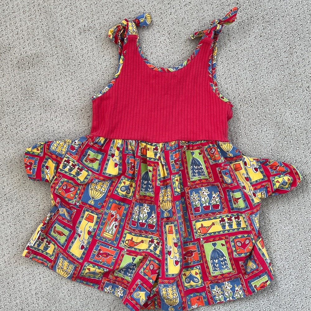 VINTAGE Gymboree RAINBOW tag Floral Red tie tank top with shorts and pockets - Picture 10 of 11